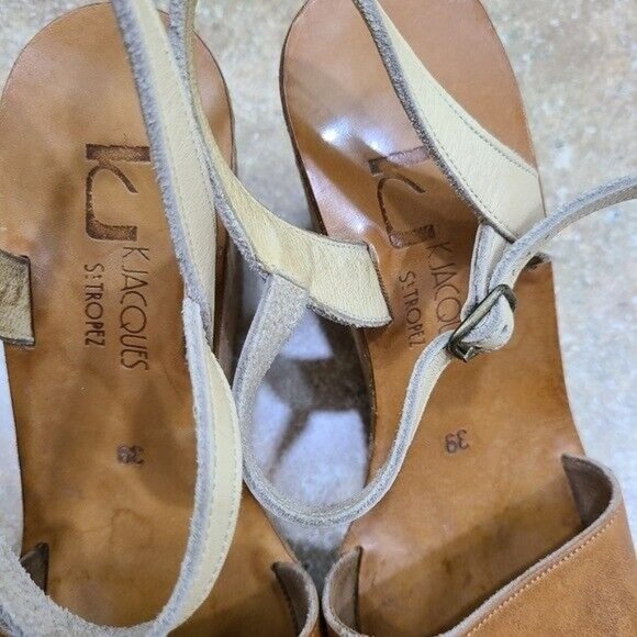 K. Jacques St. Tropez Womens Brown Leather Cork Wedge Sandals 39 Size 7.5 8 - Picture 7 of 11